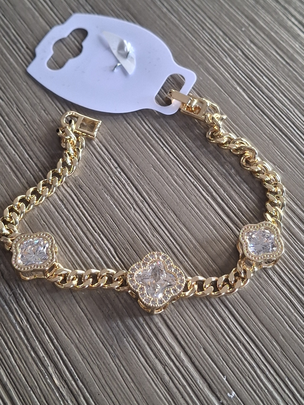 Gold Crystal Accent Chain Bracelet - Elegant Women's Jewelry